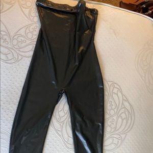 Faux leather strapless jumpsuit